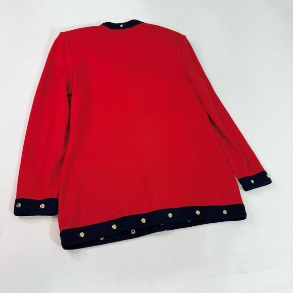 St. John Cardigan Sweater Womens 8 Red Blue Gold Buttons Old Money Preppy Santan - Picture 4 of 7